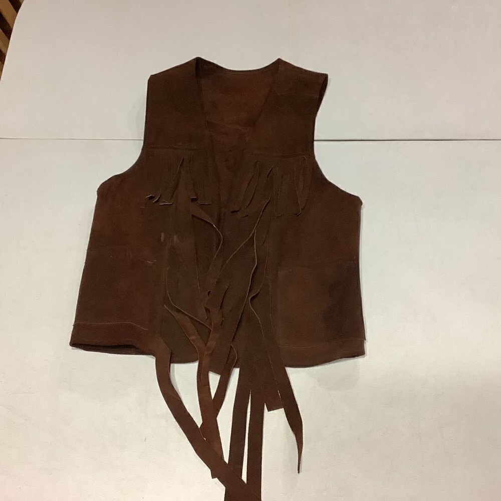Vintage Handmade Fringed Leather Vest Western Brown NO SIZE SEE PICS